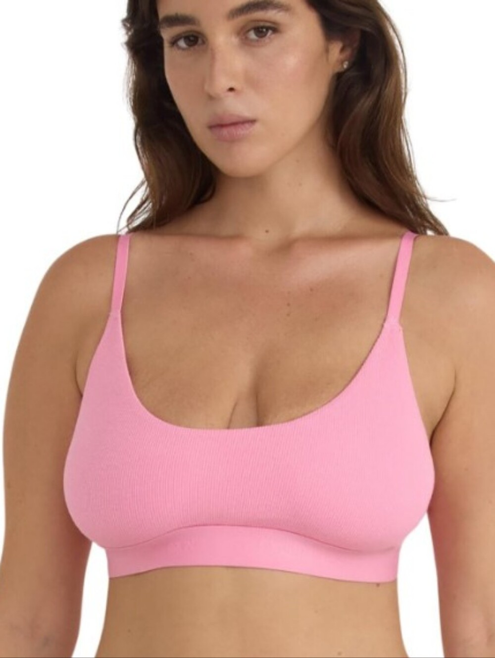 NWT Organic Basics Core Ribbed Open Back Scoop Neck Bralette Tulip Pink - Small